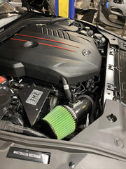 Close-up of FMZ Cold Air Intake installed in 2020 Toyota Supra MKV (A90)